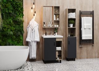 Напольная тумба под раковину Onika Тимбер 106116 60см серый матовый/дуб сонома